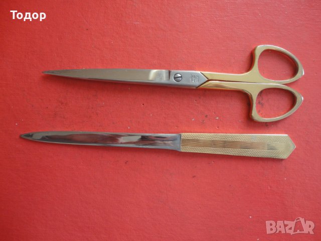 Позлатен Комплект за отваряне на писма нож ножица solingen , снимка 3 - Ножове - 43558628