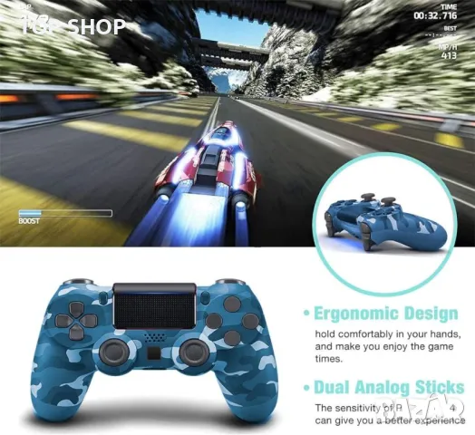 Безжичен контролер за PS4,РС, Camo Blue, Страхотен заместител на P-4 Controller Pad, снимка 3 - Аксесоари - 49629285