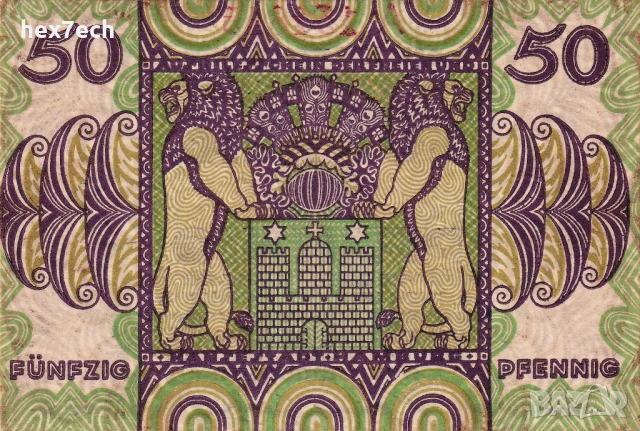 ❤️ Германия Hamburg 1920 50 пфенинга UNC нова ❤️, снимка 3 - Нумизматика и бонистика - 52921263