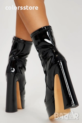 Боти на ток - черен лак - YSV1