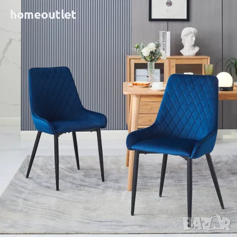 Трапезни столове с дамаска от кадифе, к-кт от 2 бр. C-U-DC-B0348BU, снимка 5 - Столове - 49271956