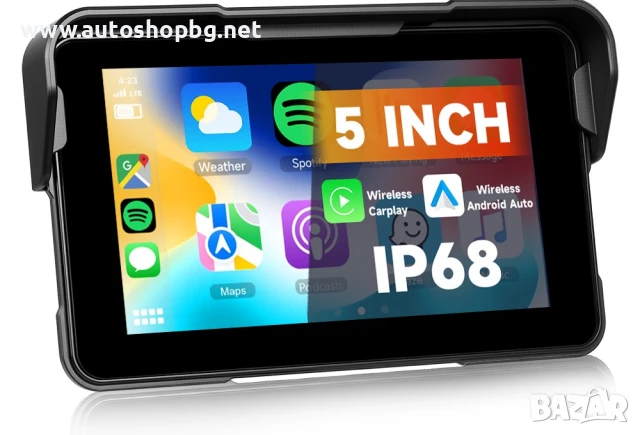 5-инчов преносим IPS екран за мотоциклет с безжичен Carplay/Android Auto BT IP68 водоустойчив