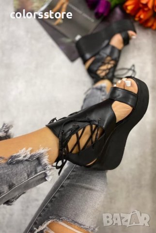 Сандали на платформа - черна кожа черно ходило - 3420