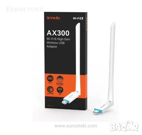 Безжичен USB адаптер Tenda AX300 Wi-Fi 6, 2,4 GHz, антена с високо усилване, AP режим, Plug & Play
