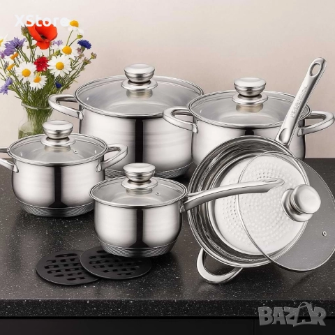 Royalty Line RL-1232 – Комплект от 12 части, с капаци и многослойно дъно, снимка 4 - Съдове за готвене - 52497020