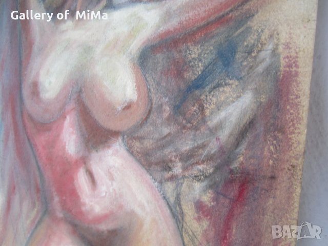55х39 см., Майсторски маслен пастел, Гола Жена Еротика, голяма картина, снимка 8 - Картини - 28888435
