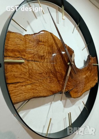 Топ Дизайнерски Рустик Голям Часовник за стена Дъб Метал Смола Ръчна изработка , снимка 2 - Стенни часовници - 40651402