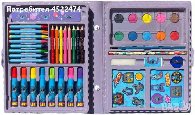 Детско куфарче с аксесоари за рисуване "Стич" - 52 части, снимка 3 - Рисуване и оцветяване - 51306919