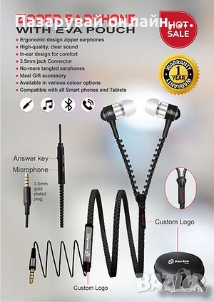 Слушалки с цип и микрофон, снимка 3 - Слушалки и портативни колонки - 43194787