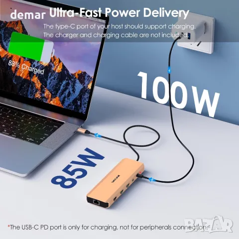 Докинг станция за лаптоп, WAVLINK 10G USB C хъб с двоен HDMI, 100W PD вход, 10Gbps USB-A/C 3.2, снимка 5 - Друга електроника - 49084643