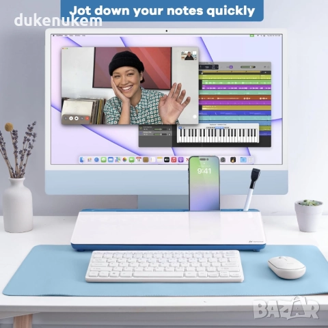 Стъклена дъска за бюро с органайзер, отделения и стойка за телефон/таблет, снимка 7 - Бюра - 52652095