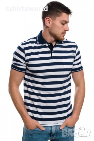 Нова мъжка моряшка блуза на тъмносиньо и бяло райе с яка и копчета, снимка 6 - Блузи - 27950574