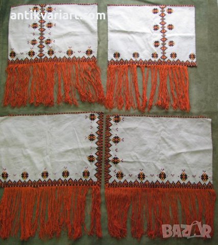 19 век Ръчно Бродирани Комплект Столовки и Пано за стена, снимка 2 - Антикварни и старинни предмети - 27399336