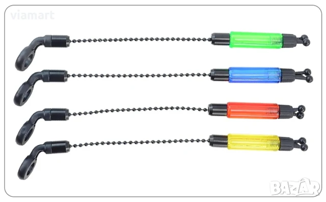 Комплект сигнализатори за риболов Hirisi SQ-4 - 4+1 с цветни обтегачи, снимка 2 - Екипировка - 50526966