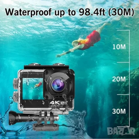 Wifi Екшън камера , водоустойчива 4к камера за видеозаписи, снимка 5 - Камери - 52164460