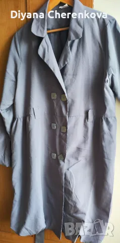 Дамски летен/ранна есен сив шлифер с ръкав буфон;4XL÷5X, снимка 2 - Шлифери - 47287555