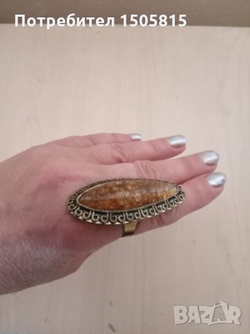 Невероятно красив Арт Деко прьстен с имитация на кехлибар, снимка 6 - Пръстени - 32961682