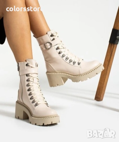 Боти на ток - бежова кожа - TDS90 