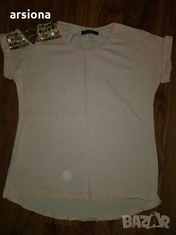 Розова блузка със златисти синджири , снимка 2 - Тениски - 28897905