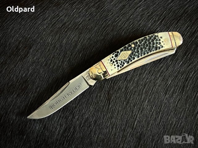 Колекционерски джобен сгъваем нож с два остриета RR Sowbelly Trapper Buckshot Bone. (RR1906)