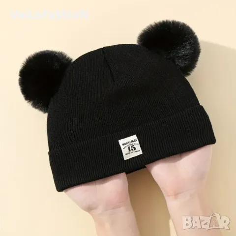 Нова бебешка зимна шапка с два пуха, снимка 2 - Бебешки шапки - 47566784