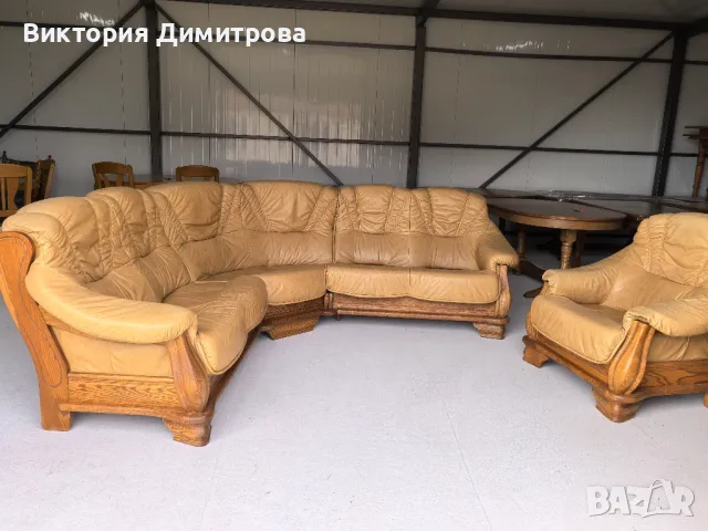 Ъглов диван естествена кожа, снимка 1