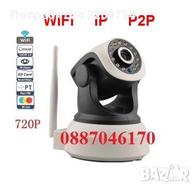 Wifi Lan P2P бебефон видеонаблюдение Безжична Ip camera с нощно виждане, снимка 1 - IP камери - 24469524