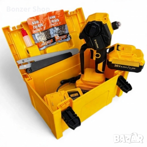 Акумулаторна Резачка 36V 8Ah с Шина 15 см – Трион с Автоматично Смазване и 2 Вериги, снимка 2 - Други инструменти - 52478771