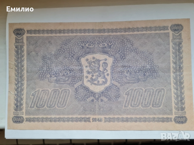 ФИНЛАНДИЯ 1000 МАРКИ1945год.  , снимка 2 - Нумизматика и бонистика - 50988960