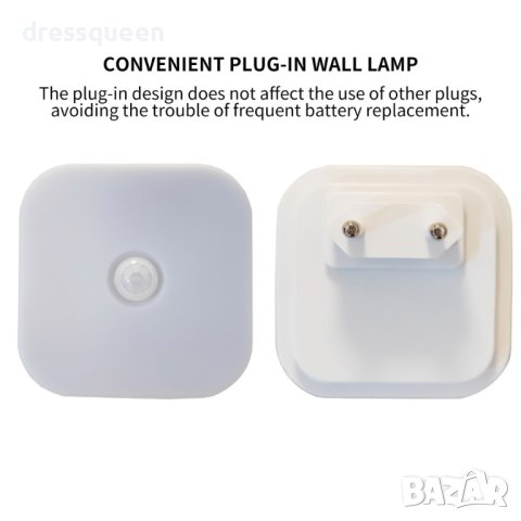 3745  LED нощна лампа за контак със сензор за дввижение, снимка 4 - Лед осветление - 44013592