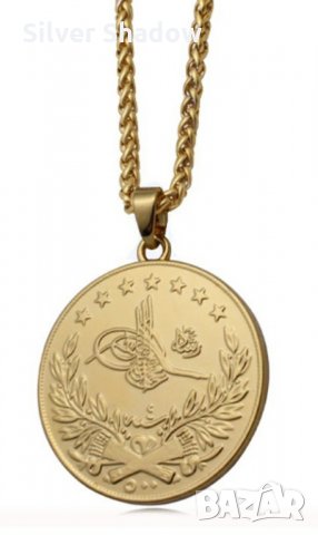 Позлатена огърлица с висулка - монета 100 Куруш, снимка 2 - Колиета, медальони, синджири - 35425303
