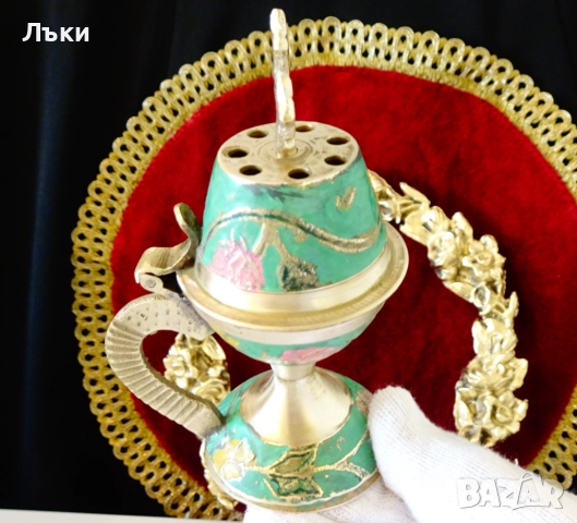 Православно бронзово кандило,тамянник,клетъчен емайл. , снимка 8 - Антикварни и старинни предмети - 52228176