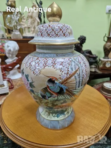 Красив оригинален антикварен порцеланов буркан Satsuma , снимка 2 - Антикварни и старинни предмети - 48422552