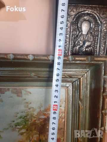 Стара авторска картина масло, платно, подпис, дървена рамка, снимка 5 - Антикварни и старинни предмети - 53353846