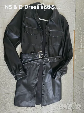 Дълга кожена риза рокля с колан, снимка 5 - Ризи - 49638951