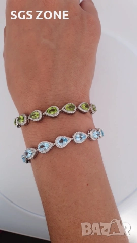 Сребърна гривна с естествен топаз или перидот от Тайланд, снимка 2 - Гривни - 53454306