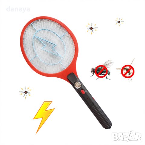3720 Електрическа палка за комари с фенер хилка ракета мухобойка, снимка 1 - Друга електроника - 40652838