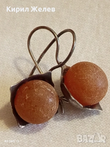 Винтидж АРТ сребърни обеци с естествен Балтийски кехлибар ръчна изработка 37114, снимка 9 - Обеци - 52707617