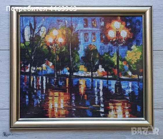 гоблен ,,Нощен дъжд в Париж " 33/27 см, по картината на Л.Афремов, снимка 17 - Гоблени - 51343575