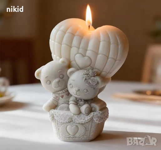 2 мечета в кош с въздушен балон сърце силиконов молд форма шоколад смола гипс свещ Свети Валентин, снимка 4 - Форми - 53528991