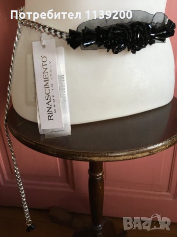 Rinascimento нов елегантен италиански колан синджир черен тюл черна мъниста, снимка 3 - Колани - 27293063