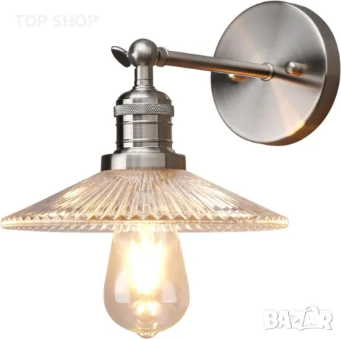 Yosoan Индустриална ретро стенна лампа от оребрено стъкло, снимка 6 - Лампи за стена - 49965471