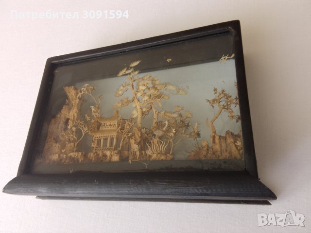  ВИНТИДЖ КИТАЙСКА РЪЧНО РЕЗБОВАНА КОРКОВА ДИОРАМА  ПРОИЗВЕДЕНАВЪВ ФУДЖИАН КИТАЙ   Размер  18см/13см,, снимка 3 - Антикварни и старинни предмети - 43172107