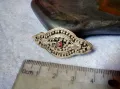 СТАРИННА СКЪПОЦЕННА ФИЛИГРАННА СРЕБЪРНА БРОШКА ВИСОКА ПРОБА СРЕБРО с НАТУРАЛЕН РУБИН 47936, снимка 13