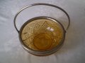 Винтидж Кристална бонбониера Арт деко метал оригинално стъкло цвят карамел, снимка 1 - Други ценни предмети - 38457517