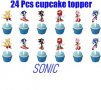 24 бр Соник Sonic  къси остри картонени топери за торта мъфини кексчета парти рожден, снимка 1 - Други - 37909259