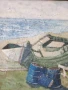 69х58см/стара картина масло върху платно/морски пейзаж/рибарски лодки/1972/дървена рамка, снимка 3