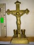 Старо КРАСИВО МАСИВНО НАСТОЛНО БРОНЗОВО РАЗПЯТИЕ КРЪСТ с ДВЕ КАНДИЛЦА 42678, снимка 11