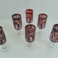  кристални чаши цветен червен кристал, снимка 6 - Антикварни и старинни предмети - 28766260