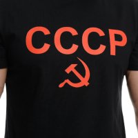 Нова черна мъжка тениска с трансферен печат СССР, Русия, снимка 2 - Тениски - 37673788